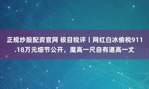 正规炒股配资官网 极目锐评丨网红白冰偷税911.18万元细节公开，魔高一尺自有道高一丈