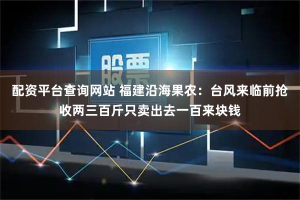 配资平台查询网站 福建沿海果农：台风来临前抢收两三百斤只卖出去一百来块钱